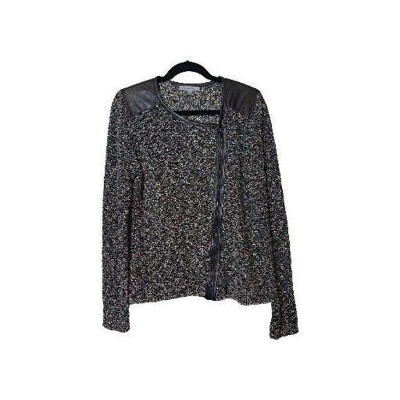 Classiques Entier Tweed Boucle Leather Trim Full Zip Shirt Jacket Women's Sz L - Picture 1 of 9